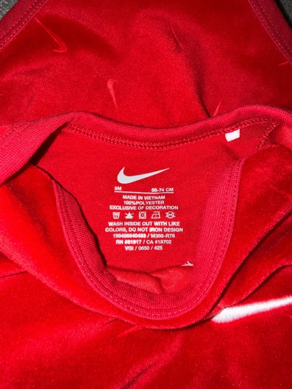 Nike Red Baby Velour Tracksuit with White Swoosh - Picture 6 of 6